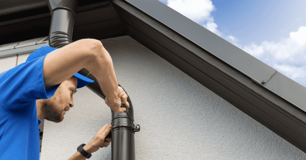 Attaching a gutter downspout to cement siding