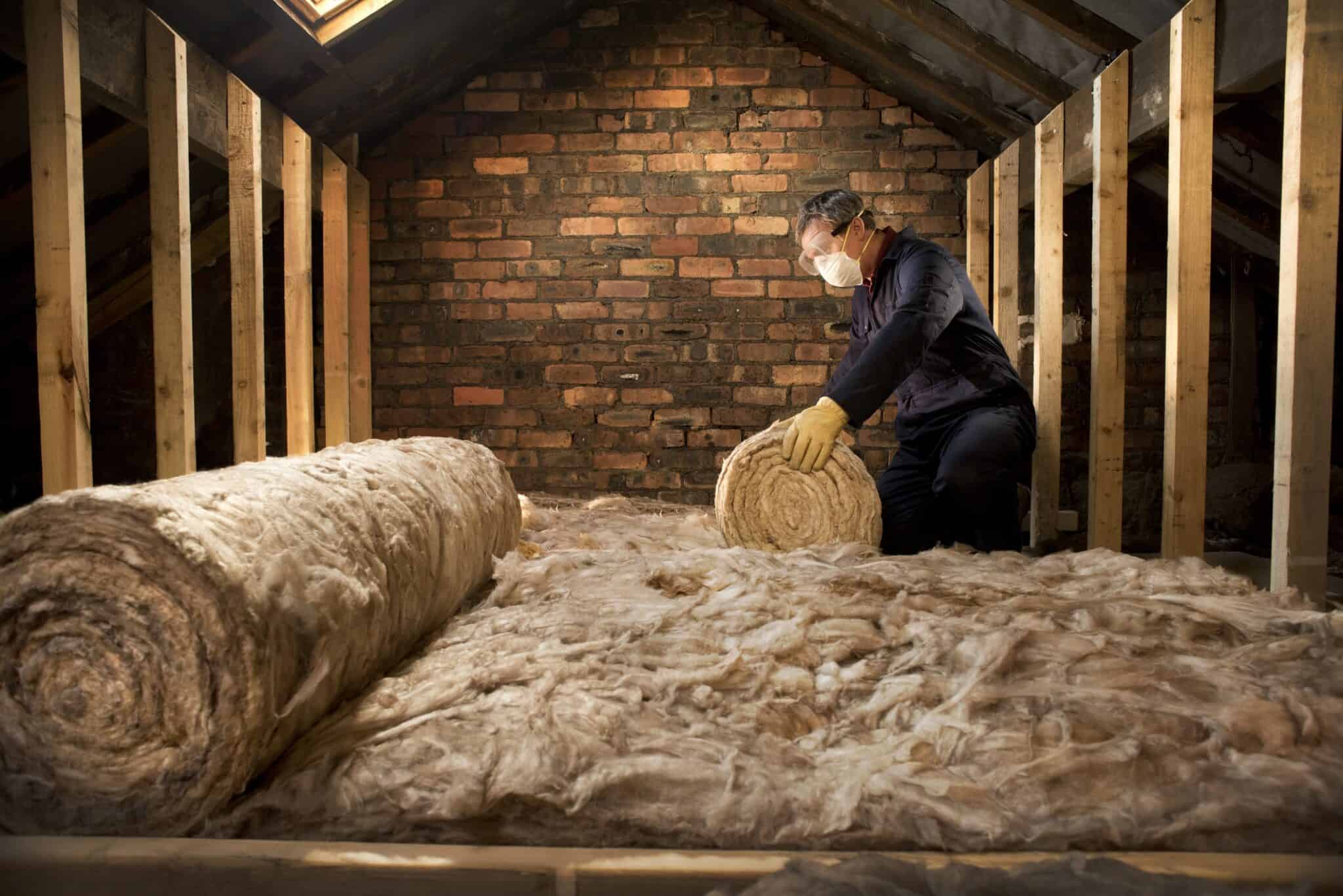 rolling out insulation in an attic space