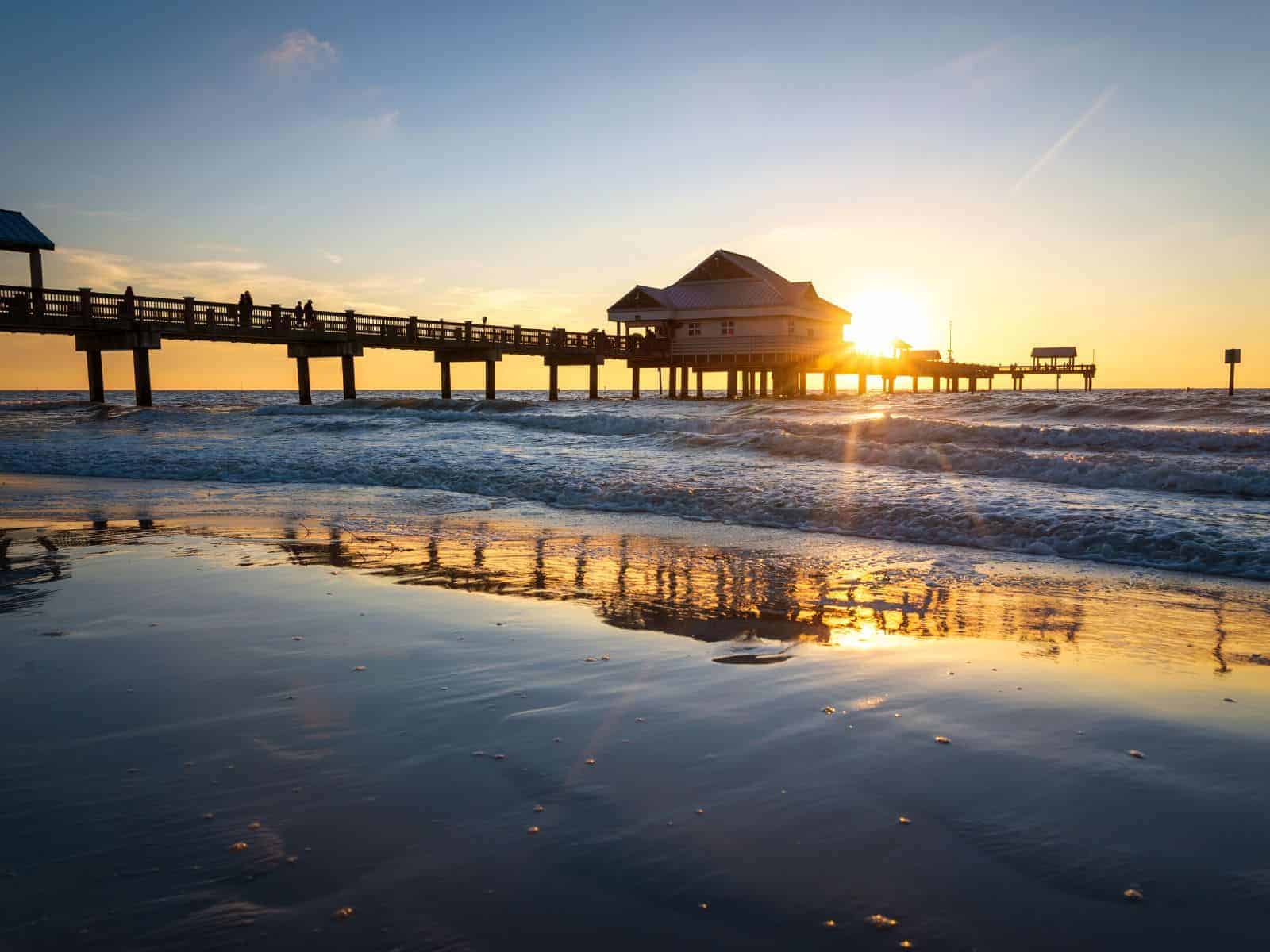 sunset over a fishing pier in Clearwater Florida