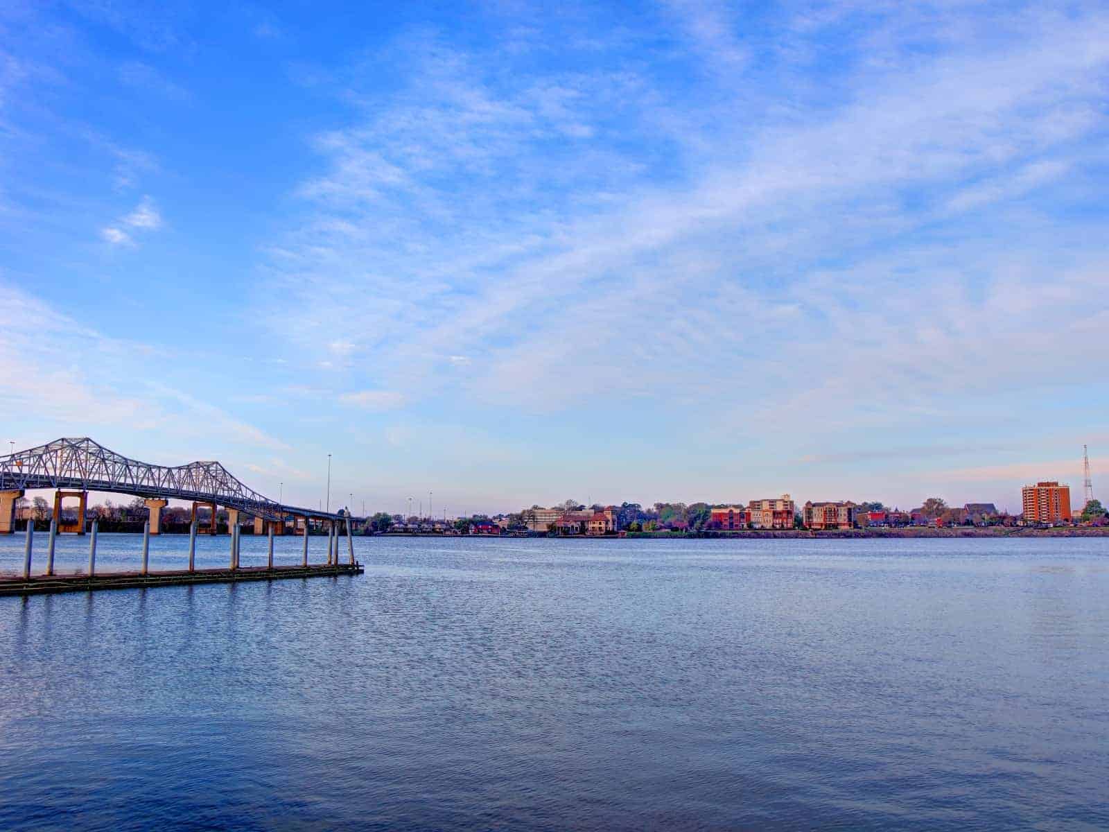 wide angle view of the water and buildings in Loxley Alabama